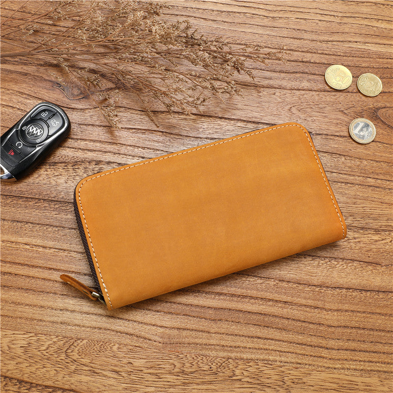 Men's Cowhide Large Capacity Real Long Zipper Handbags