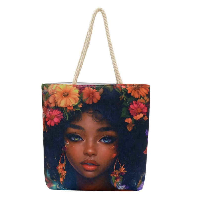 Woman Printing Aesthetic Hemp Rope Hand Women's Shoulder Bag