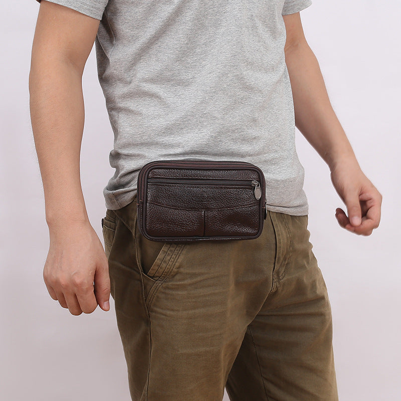 Men's Mobile Vertical Person Cattle Leather Men's Waist Packs