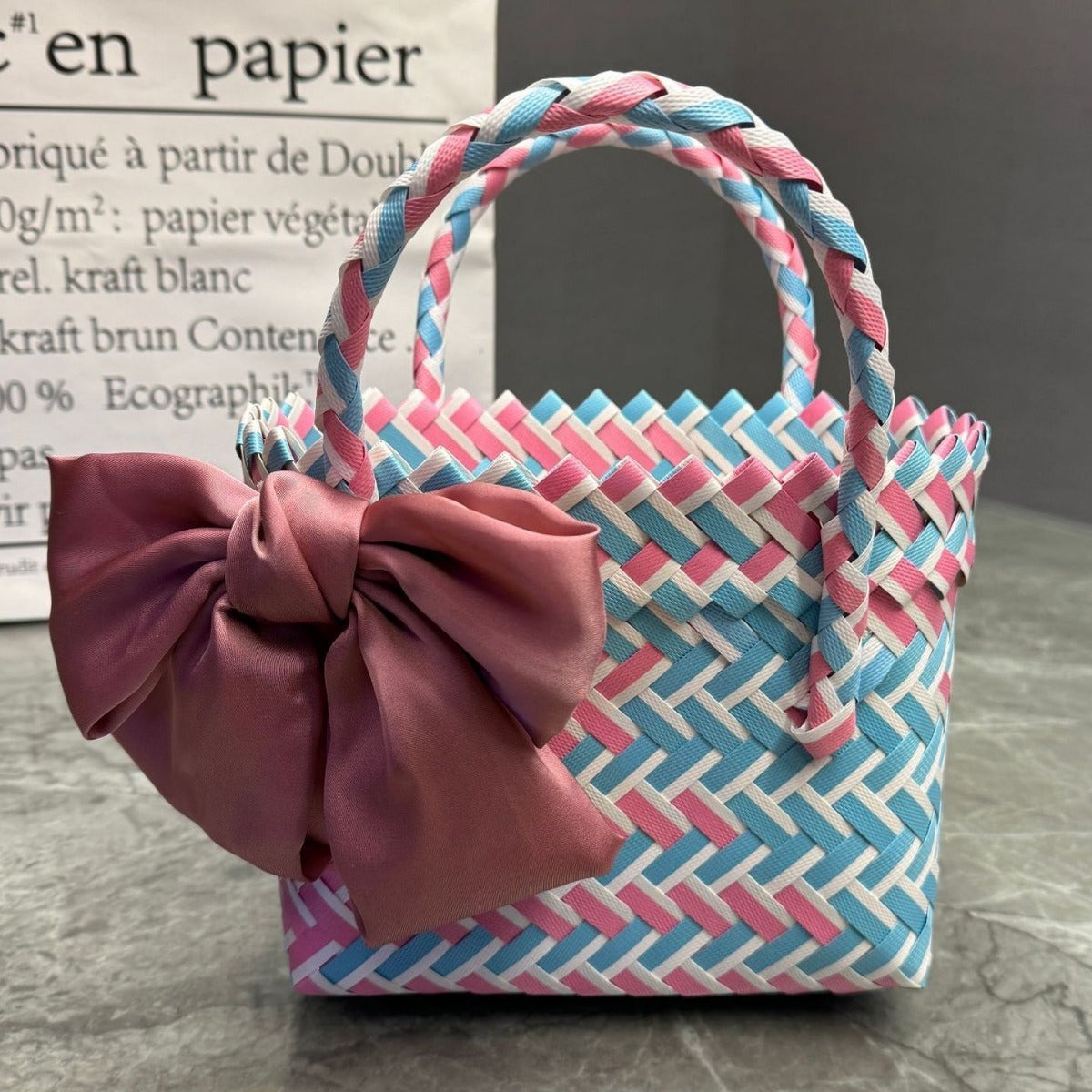 Women's Plastic Woven Knitted Basket Hand Gift Handbags