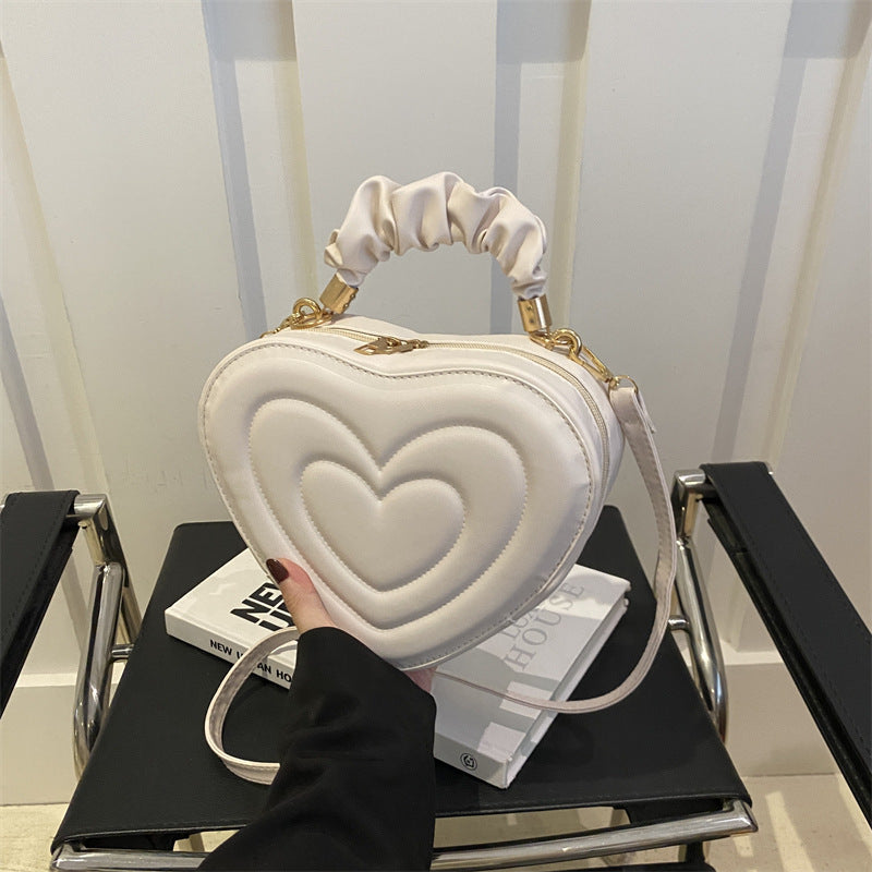 Indentation Simple Heart-shaped Cute Solid Color Heart Shopping Fashion Pleated Women's Shoulder Bag