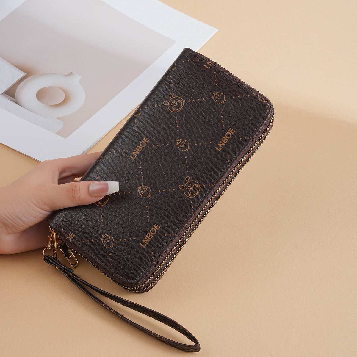 Long Female Cartoon Vintage Print Pleated Leather Classy Clutch Mobile Ladies Wallet