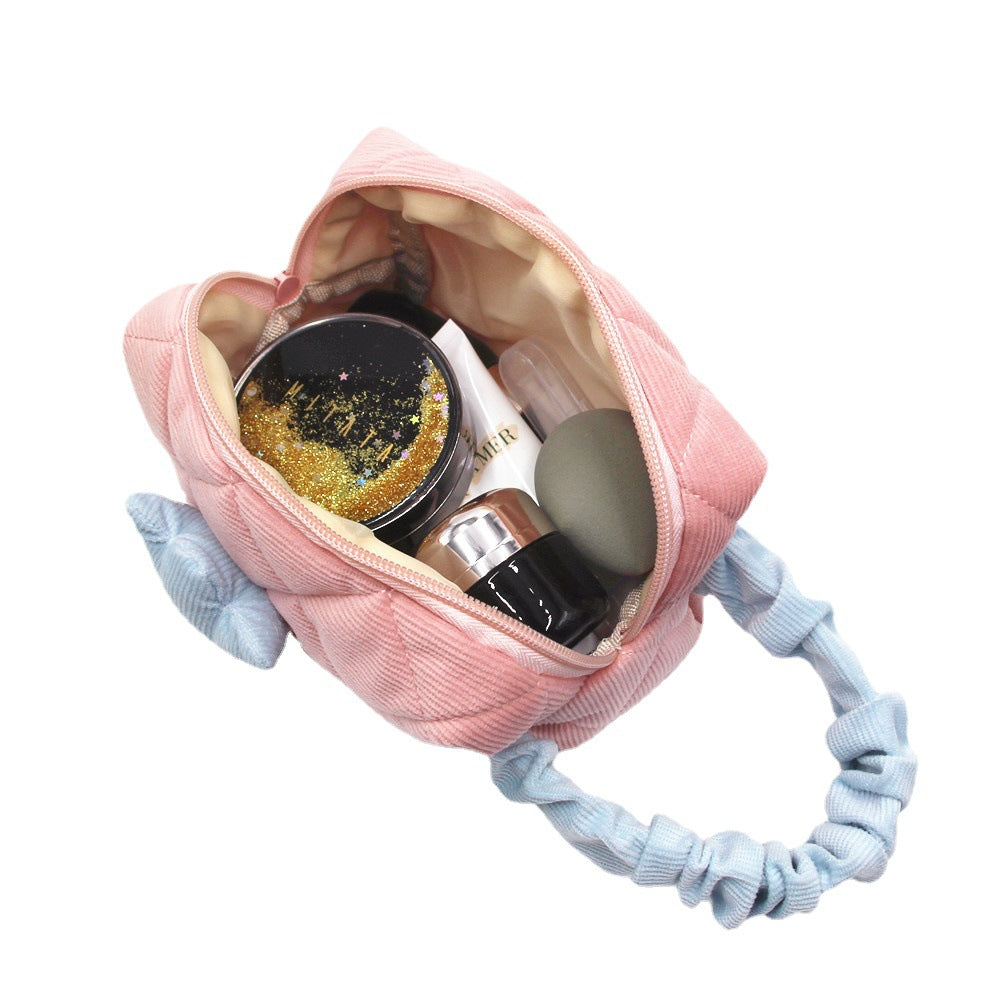 Women's Corduroy Large Capacity Cute Flowers Portable Cosmetic Bags