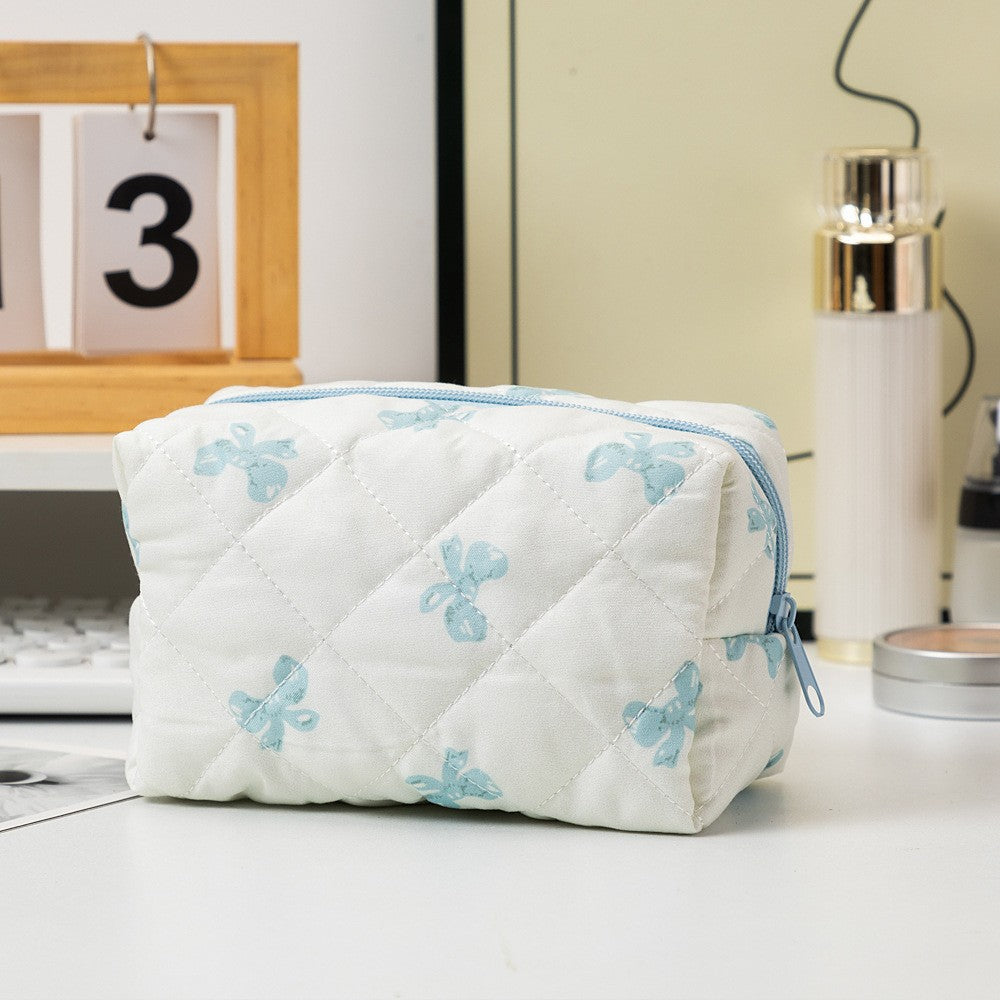 Floral Quilted Toiletries Portable Cosmetics Storage Makeup Bag