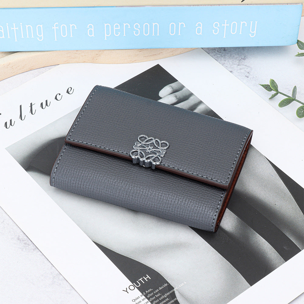 Women's Cowhide Cross Pattern Short Folding Exquisite Ladies Wallet
