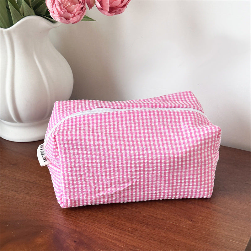 Quilted Lace Plaid Large Capacity High-grade Cute Portable Hand Octagonal Cosmetic Bags