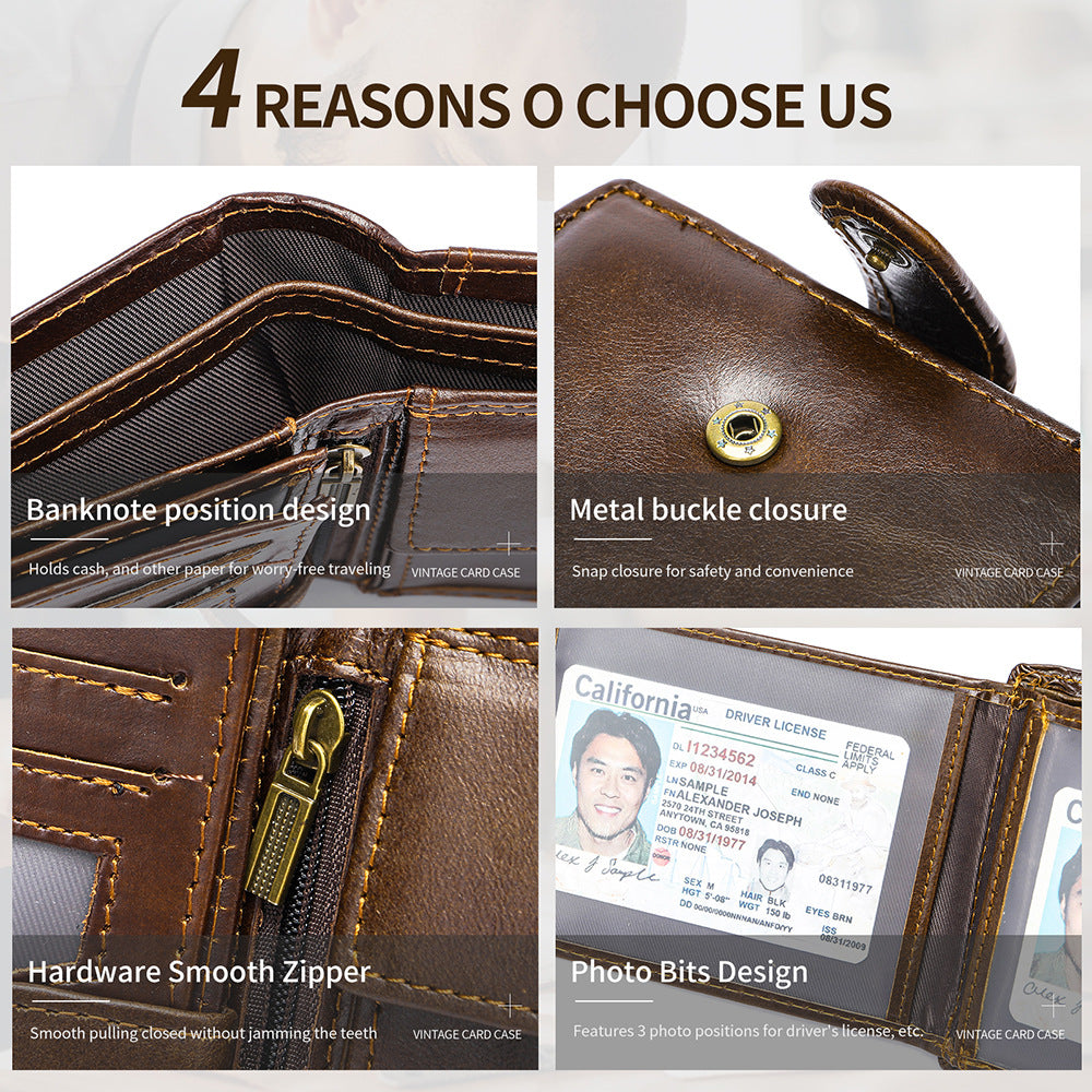 Men's Leather Short Cowhide Driving License High Sense Men's Wallet