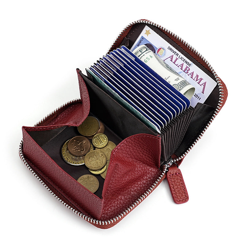 Swiping Genuine Leather Multifunctional Zipper First Layer Organ Card Holder