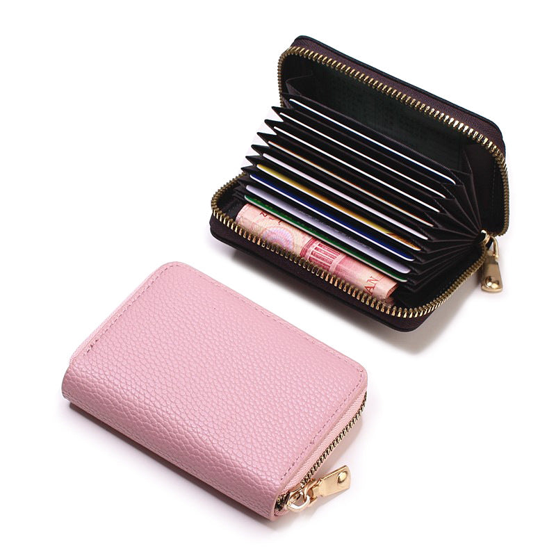 Women's Lychee Pattern Clamp Multiple Slots Large Card Holder