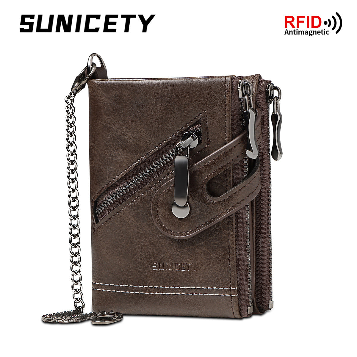 Men's Swiping Leather Vintage Double Zipper Short Purses