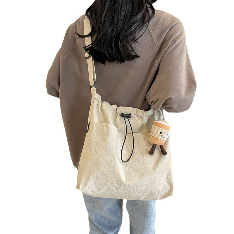 Large Capacity Waterproof Nylon Cloth Drawstring Ruffle Leisure Cross Shoulder Bags