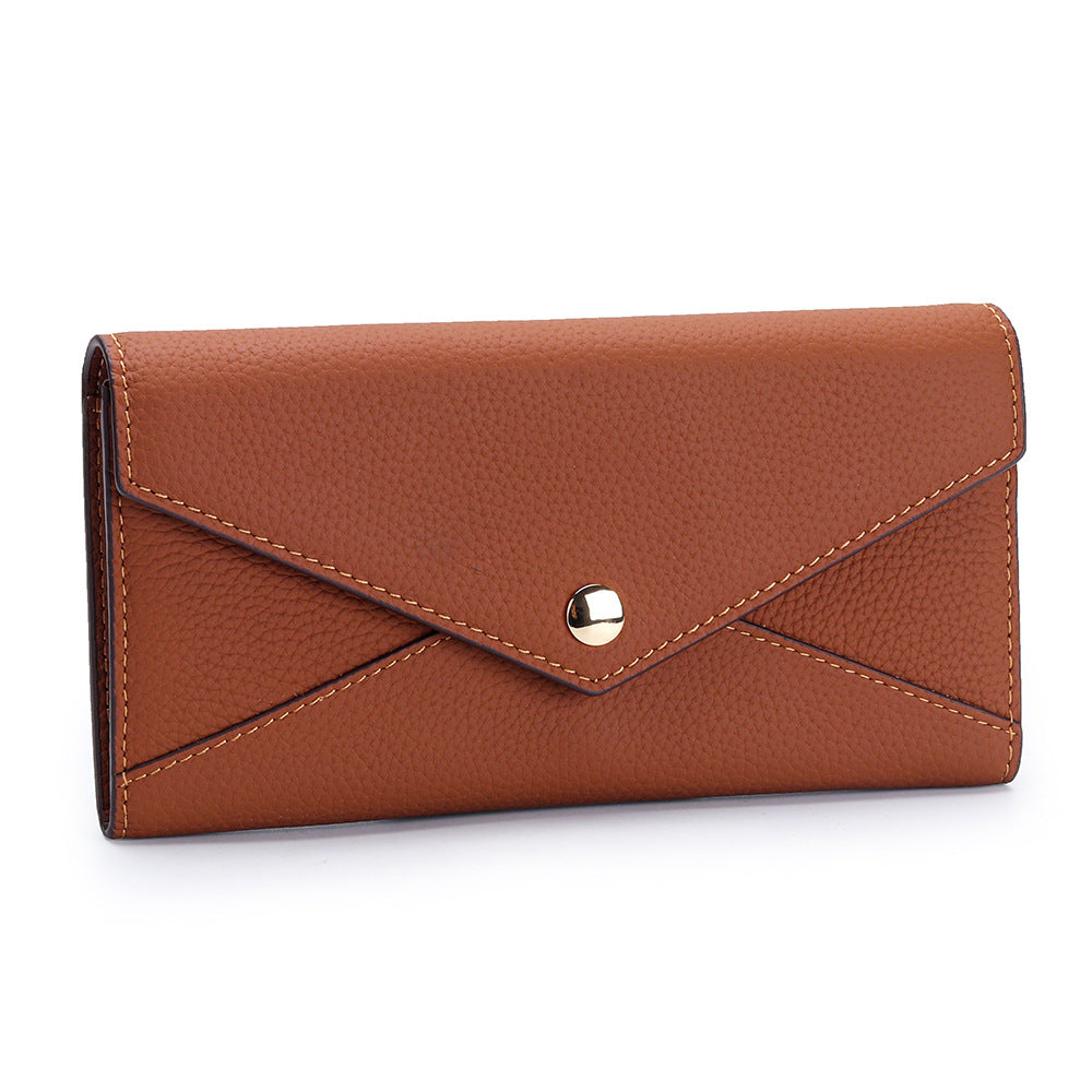 Women's First Layer Long Cowhide Contrast Color Fashion Stitching Large Ladies Wallet