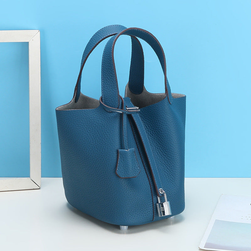 Lychee Pattern Vegetable Basket Genuine Leather Fashion First Bags