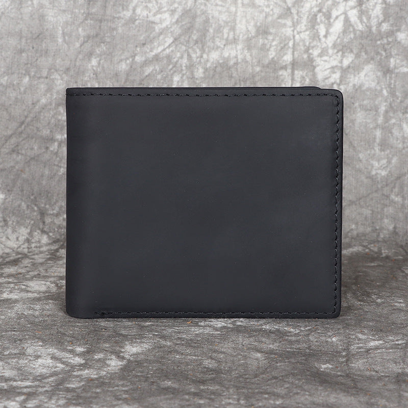 Women's & Men's Layer Cowhide Crazy Horse Leather Horizontal Three Fold Business Men's Wallet