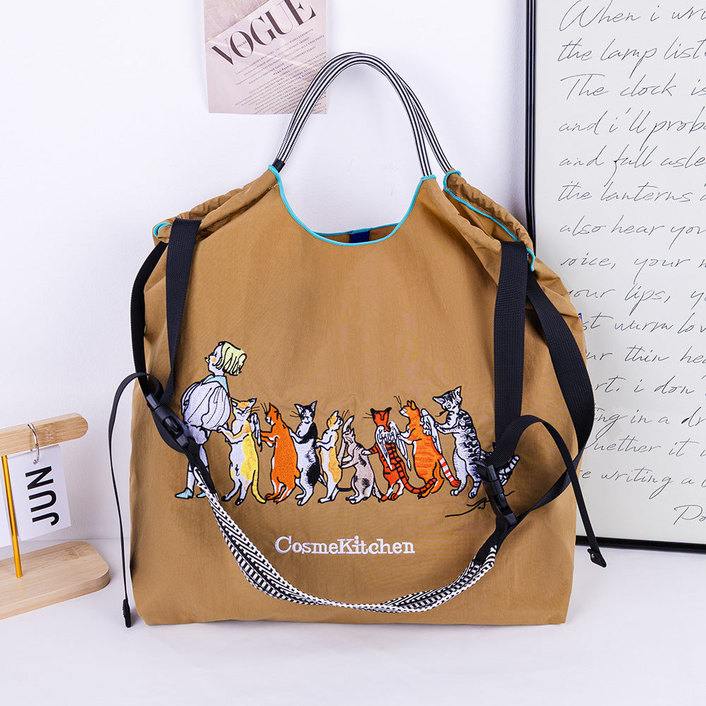 Environmental Protection Embroidery Shopping Nylon Cloth Flower Hand-held Minority Bags