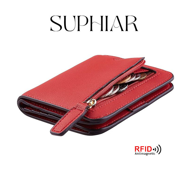 New Women's Simple Zipper Two-fold Short Coin Purses