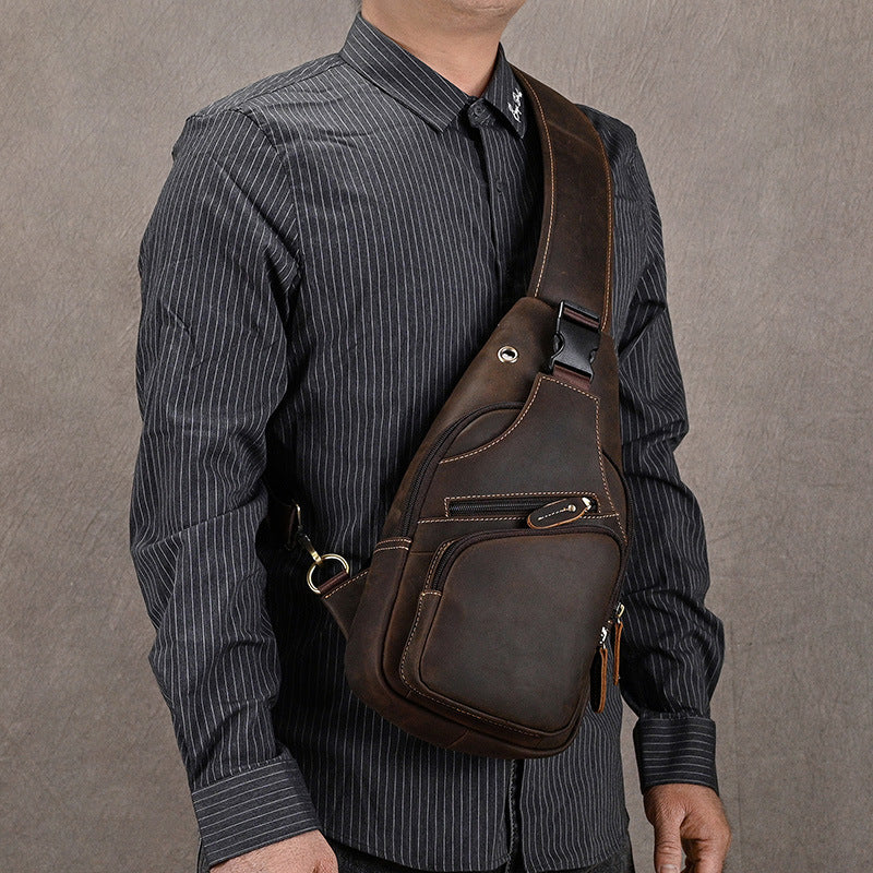 Men's Horse Leather Retro First Layer Cowhide Men's Chest Bags