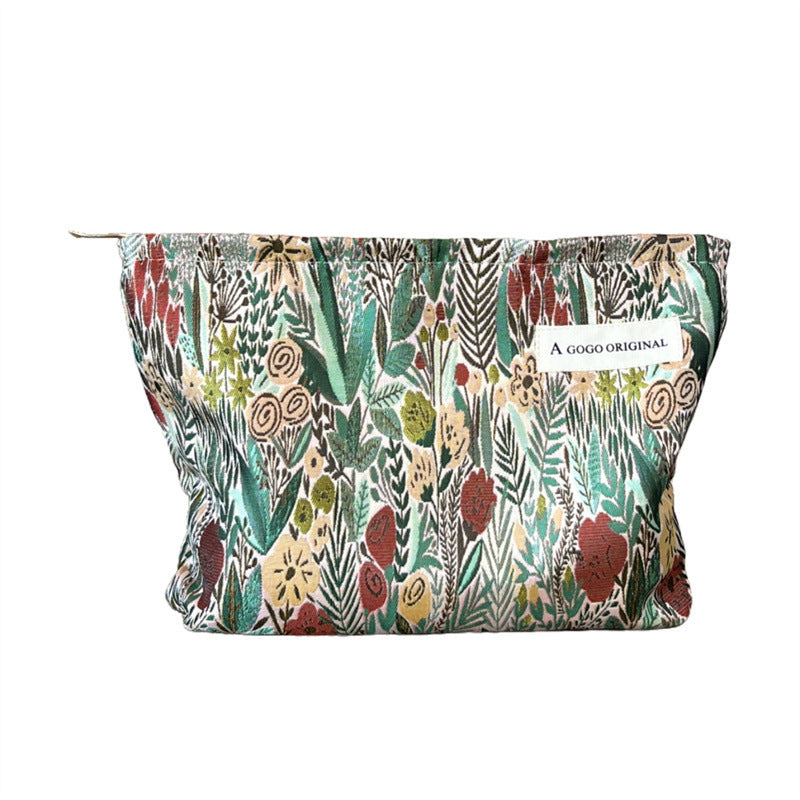 Elegant Artistic French Embossed Flower Simple Portable Mobile Walking Makeup Bag