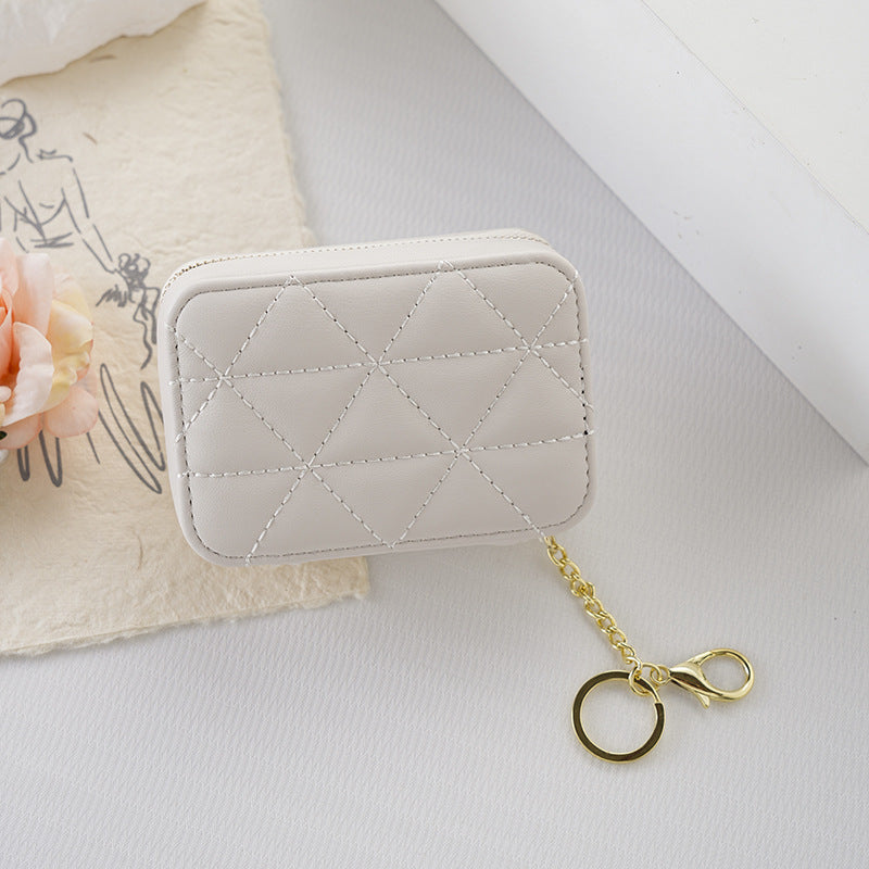 Mini Triangle Embroidery Thread With Mirror Simple Fashionable Solid Color Makeup Bag