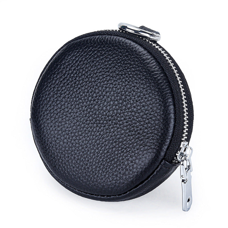 First Layer Cowhide Female Round Simple Earphone Coin Purses