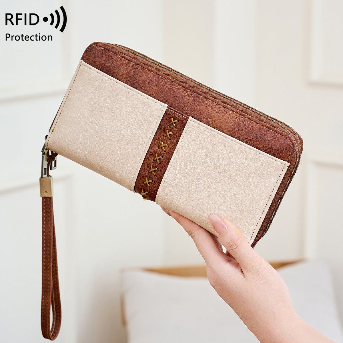 Women's & Men's Contrast Color Long Retro Large Capacity Ladies Wallet