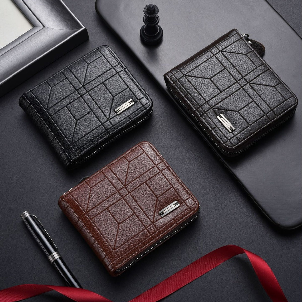Men's Zipper Embossed Multiple Slots Retro Men's Wallet