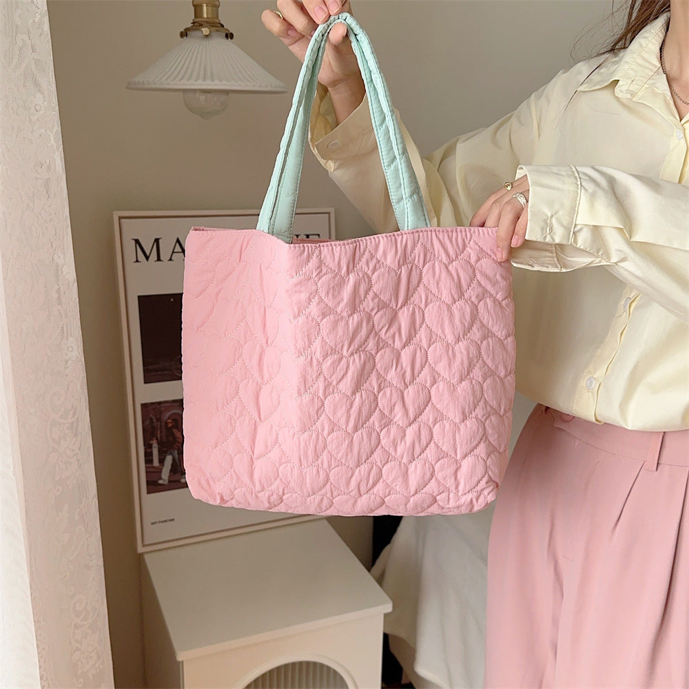 Cute Quilted Heart Soft Lunch Box Handbags