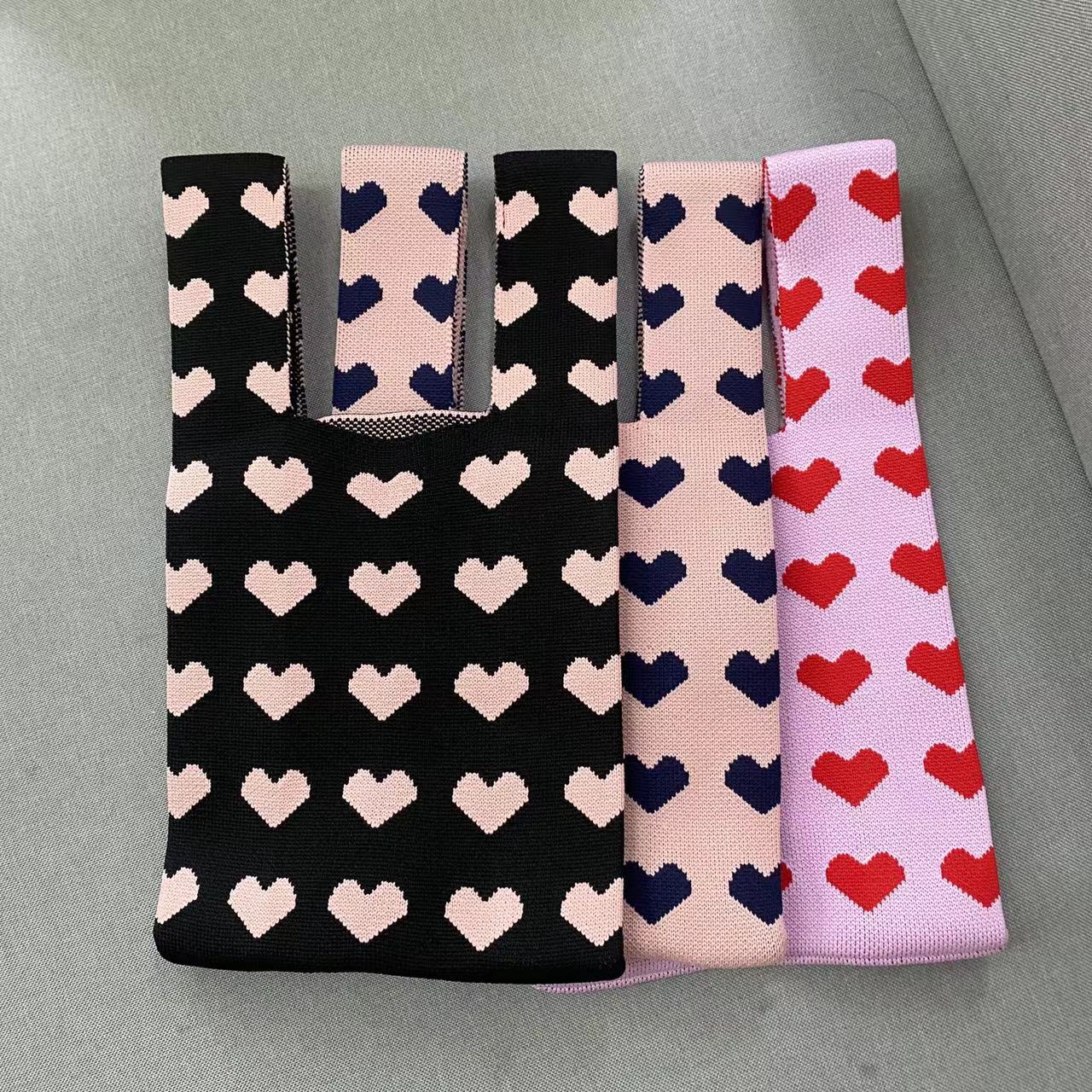 Hearts Knitted Portable Storage Korean Style Handbags