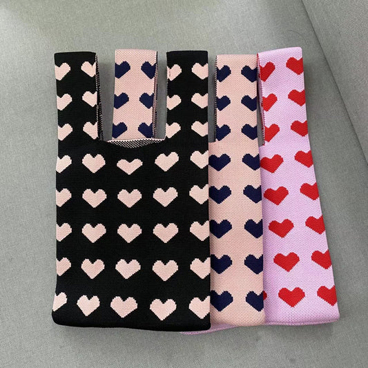 Hearts Knitted Portable Storage Korean Style Handbags