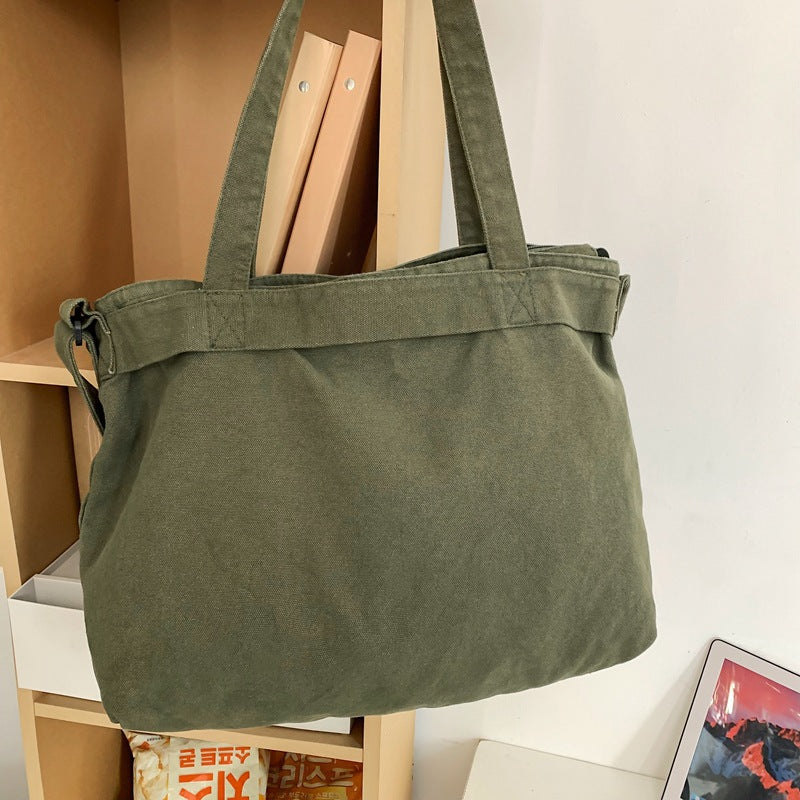 Women's & Men's Large Capacity Washed Canvas Leisure Literary Women's Shoulder Bag