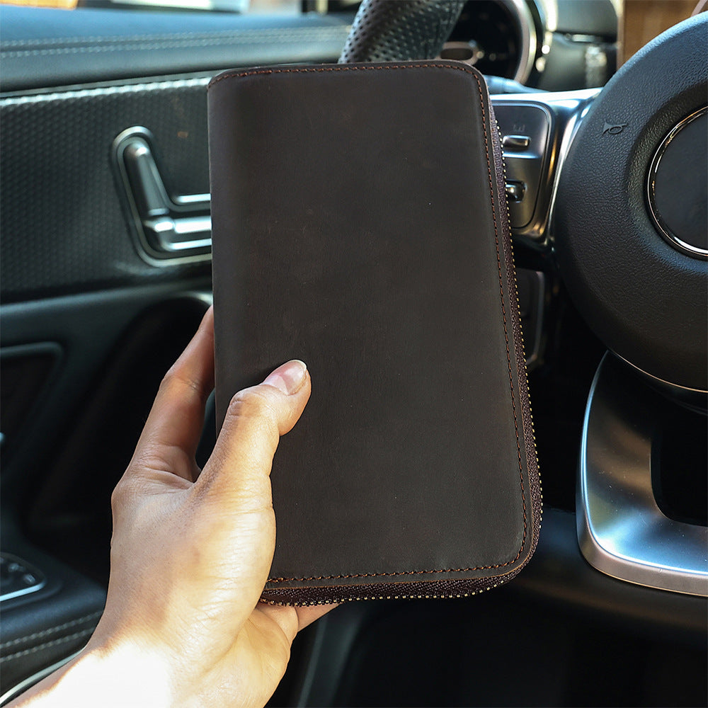 Men's Crazy Horse Leather Business Retro Long Men's Wallets