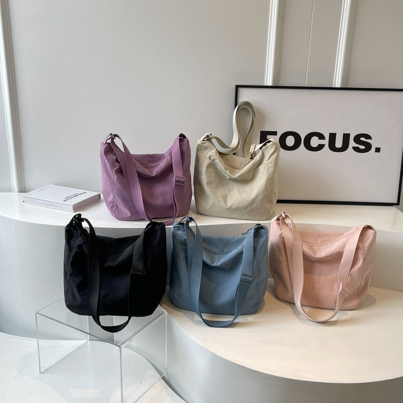 Cloth Lightweight Simple Solid Color Large Capacity Women's Messenger Bag