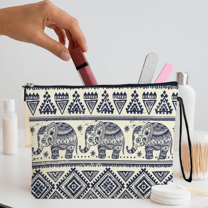 Geometric Elephant Printed Large Capacity Storage Portable Makeup Bag