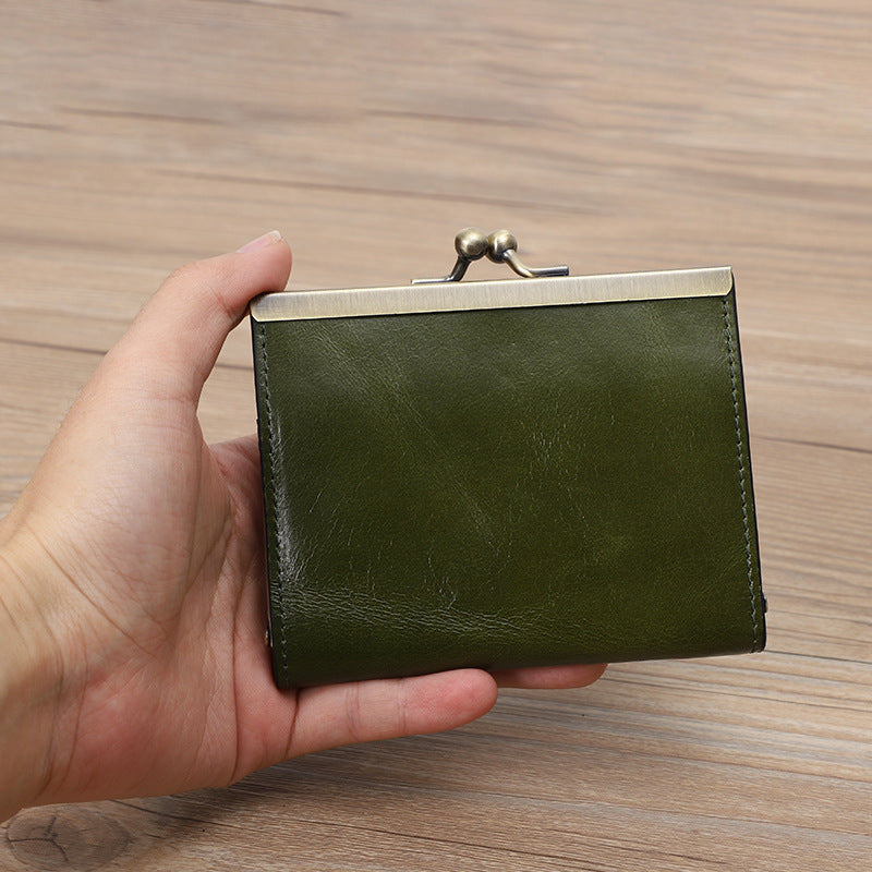 Women's First Layer Oil Wax Leather Sleeve Card Holder