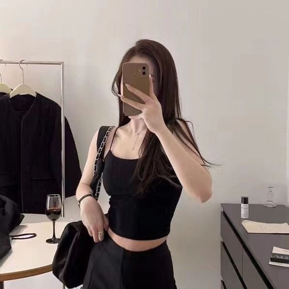 Women's Beauty Back Sleeveless Short Top With Chest Tanks Camis