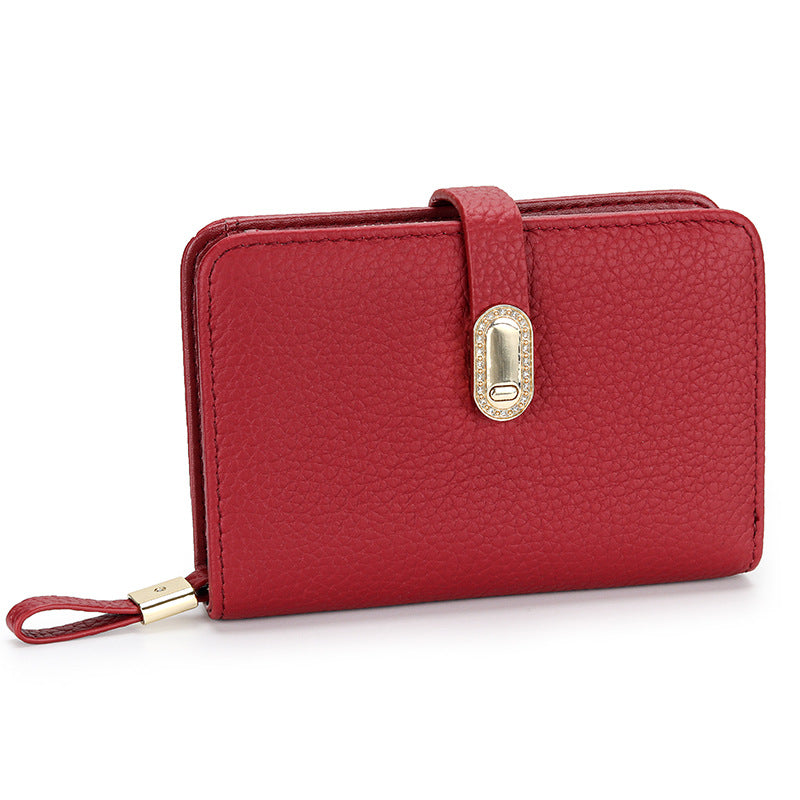 Women's Short Leather Zipper Multi Slots Large Capacity First Layer Ladies Wallet