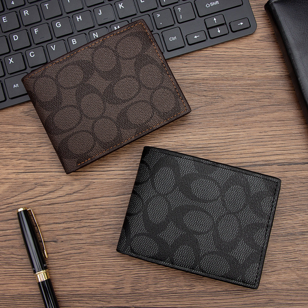 Men's Short Pattern Fold Thin Leather Simple Bags