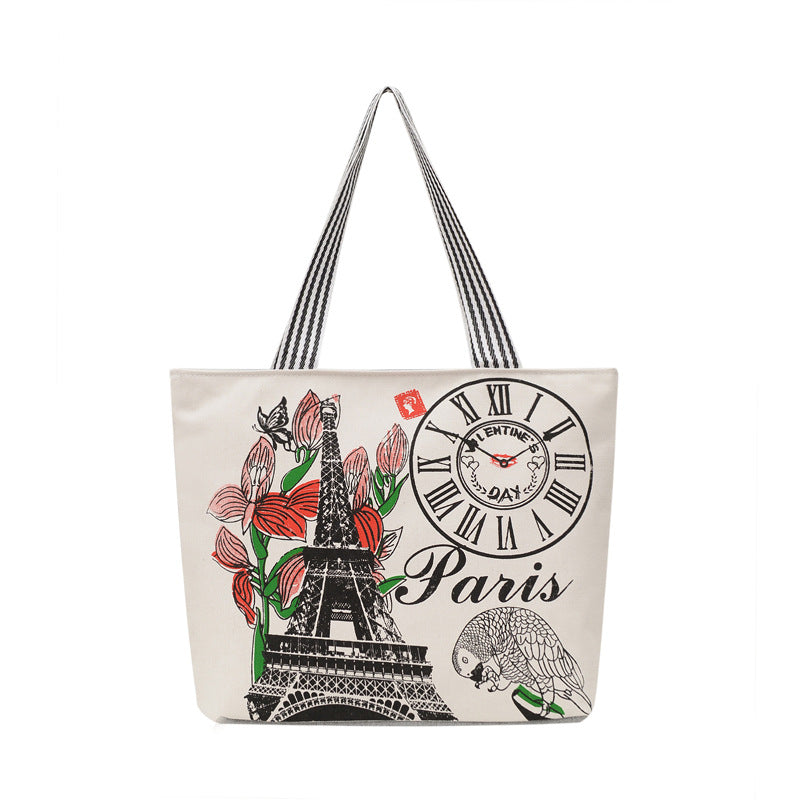 Printed Portable Canvas Female Shopping Art Women's Shoulder Bag