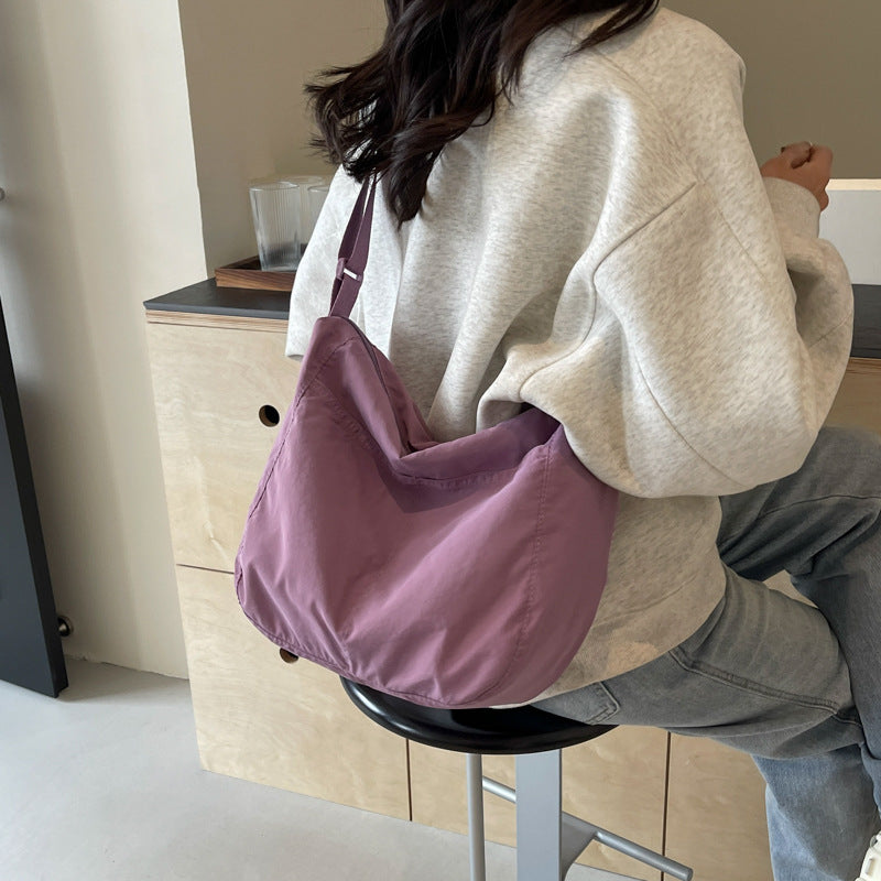 Cloth Lightweight Simple Solid Color Large Capacity Women's Messenger Bag