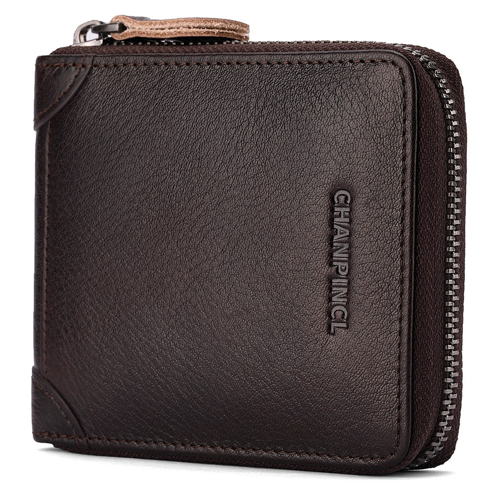 Men's Boxed First Layer Cowhide Pocket Zipper Men's Wallets
