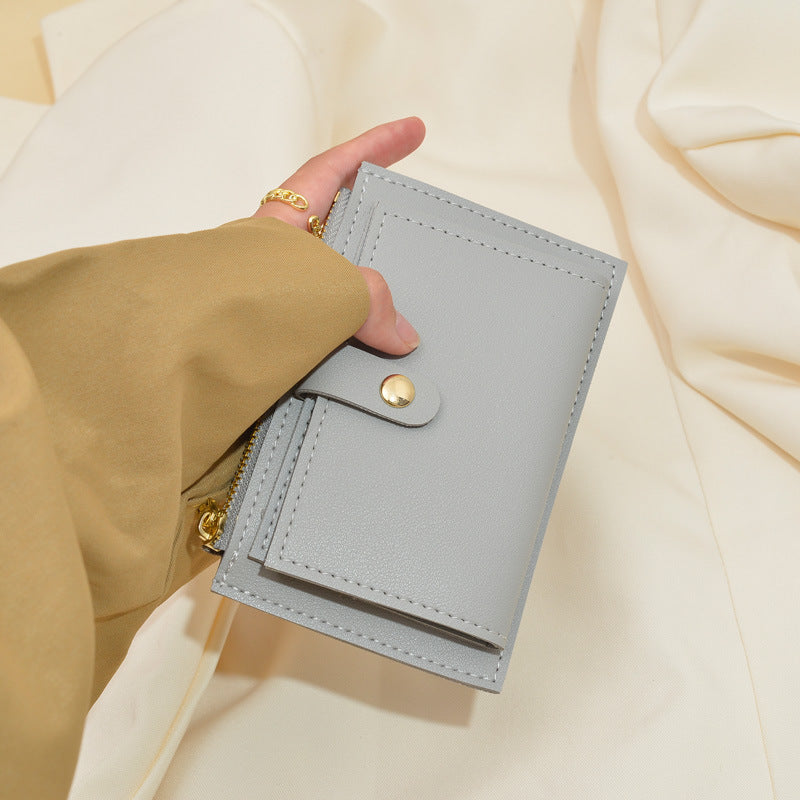 Women's Short Korean Style Minimalist Thin Zipper Hasp Multiple Purses