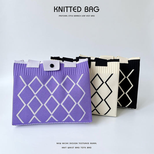 Women's Rhombus Knitted Hidden Hook Portable Large Bags