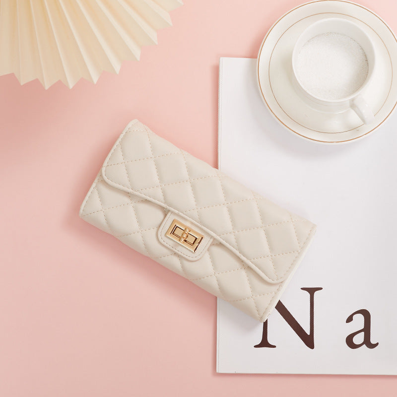 Women's Rhombus Long Leather Clutch Simple Ladies Wallets