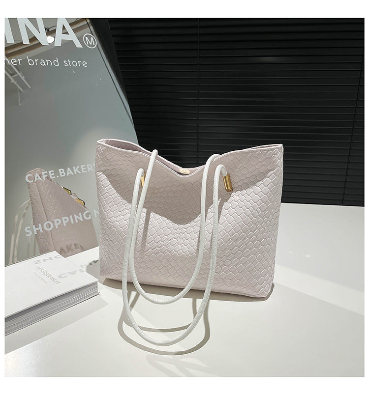 Women's Woven Pattern Spring Fashion Retro Texture Large Women's Shoulder Bag