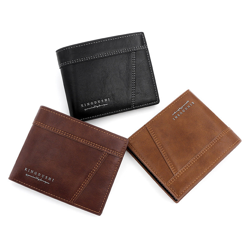 Men's Short Patchwork Hinge Multiple Slots Pocket Men's Wallets