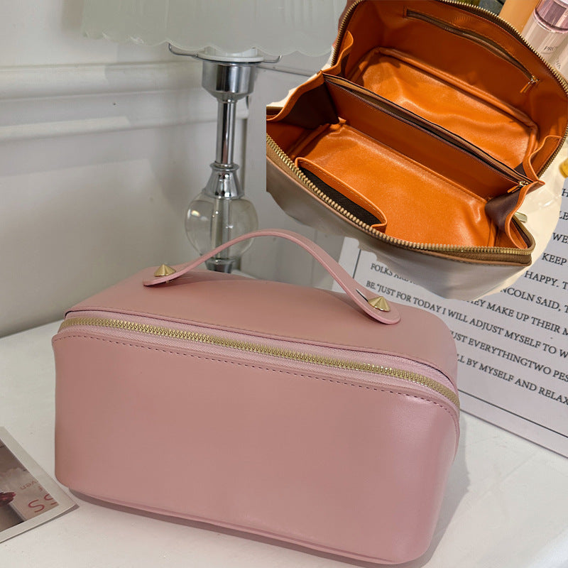 Women's Korean Style Portable Leather Wash Large Capacity Cosmetic Bags