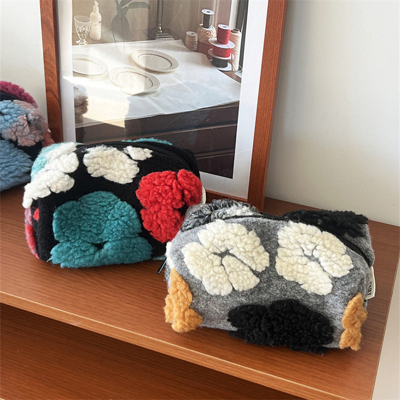 Woolen Big Flower Zipper Storage Business Trip Bags