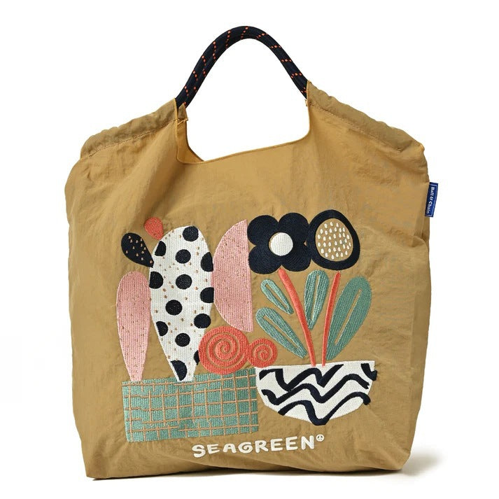 Embroidered Shopping With Flowers Plants On The Upper Body Niche Women's Shoulder Bag