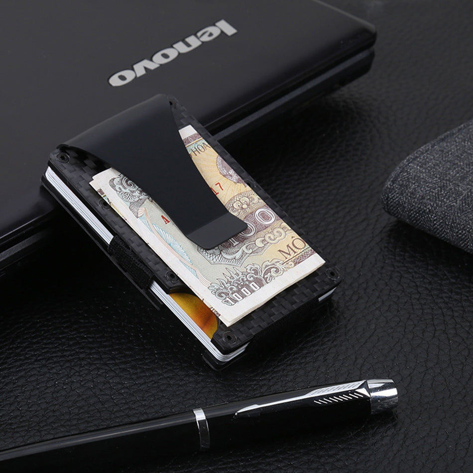 Men's Carbon Fiber Swiping Metal Clamp Simplicity Card Holder