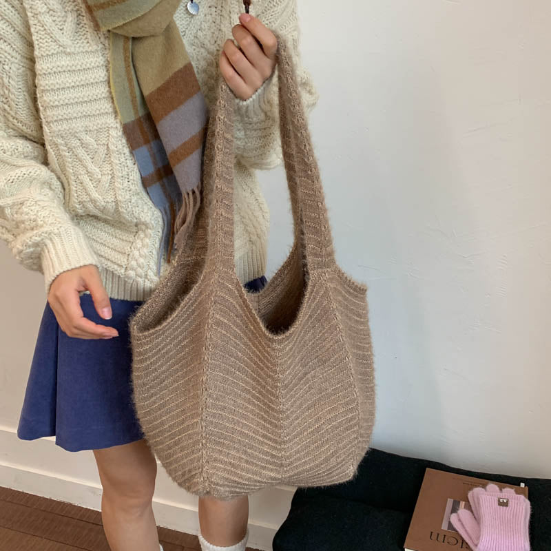 Women's Cotton Thread Woven Knitted Large Capacity Women's Shoulder Bag